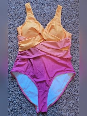 Gradient Pink & Yellow One-Piece Swimsuit with Twist Front